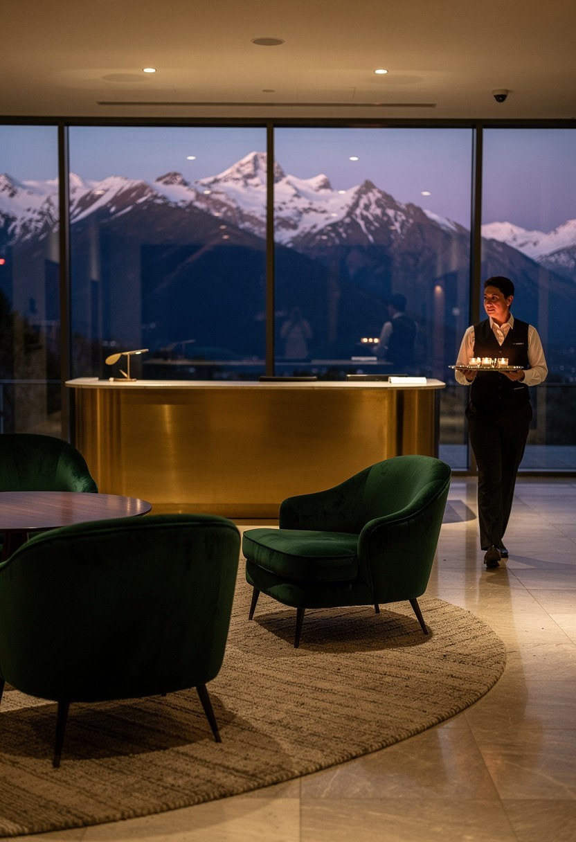 Evening calm arrives, Pacific Vista Hotel. Refined stays and evening leisure.